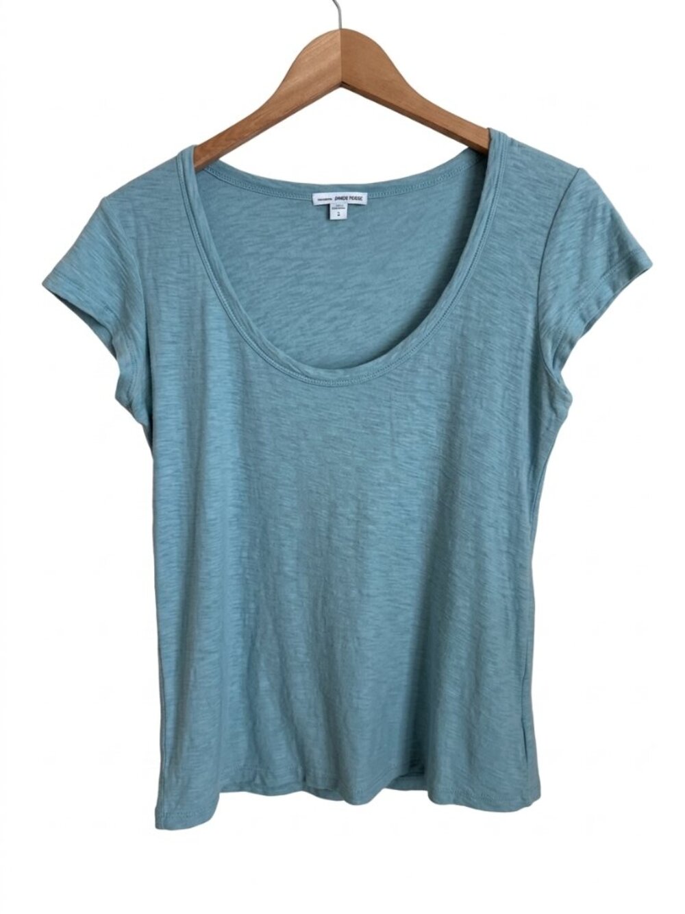 James Perse Cotton Scoop Neck T Shirt Modal Slub Size 3 Large Blue Lightweight